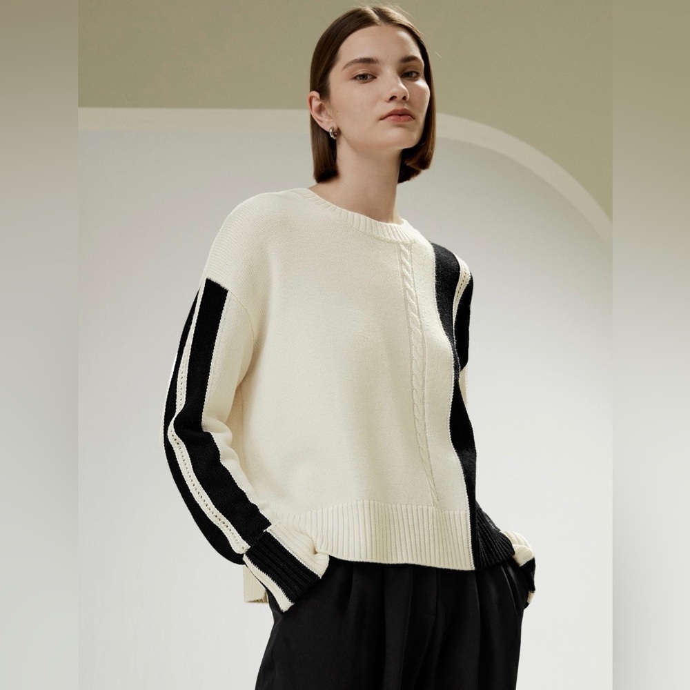 Lilysilk Bicolor Stripe Knit Wool Sweater Sz small